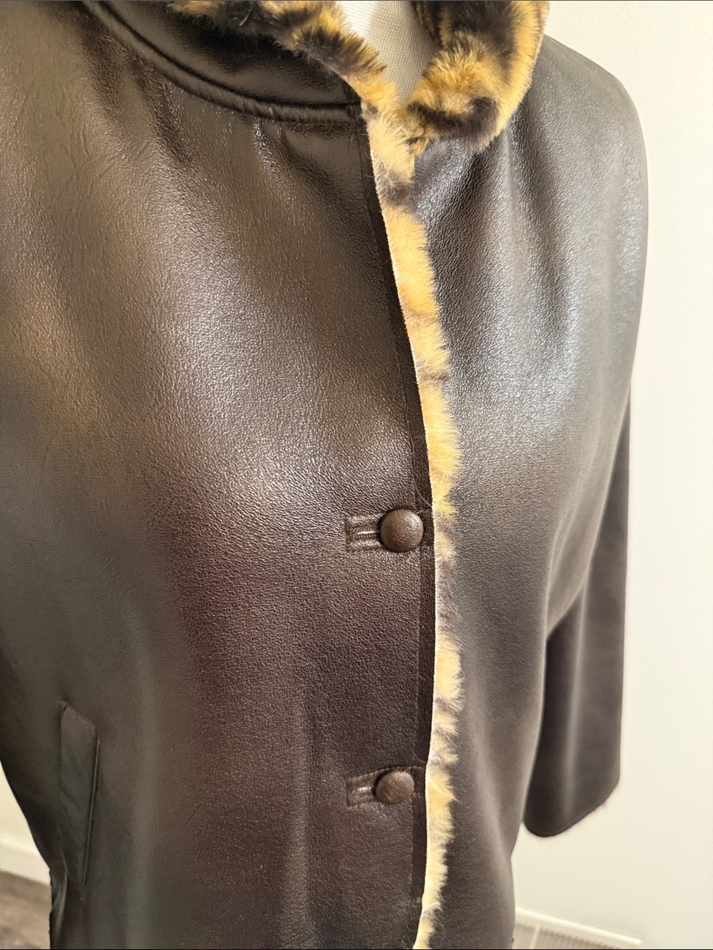 Marc New York Leopard Faux Fur Leather Brown Hooded Jacket Women’s Size Small - Picture 2 of 15